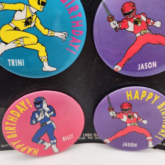 Mighty Morphin Power Rangers 1994 Birthday Party Pack 6 Button Pins 2.25 inches - Picture 5 of 6